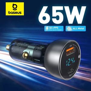Baseus PPS 차량용 충전기, USB C타입 듀얼 포트 PD QC 고속 충전, 노트북용 반투명 차량용 휴대폰 충전기, 아이폰용 65W
