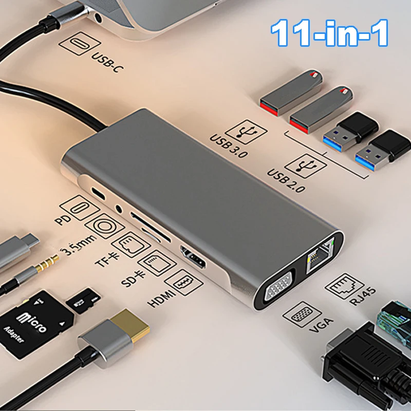 4K 30Hz USB C 도킹 스테이션 유형 C-HDMI 호환 VGA RJ45 어댑터 노트북 Macbook Air M1 iPad Pro 용 USB 3.0 허브 분배기