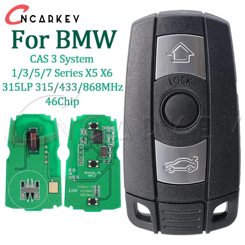 BMW 46칩 315LP 315/433/868MHz CAS3 시스템 1/3/5/7 시리즈 X5 X6 E60 E61 E70 E71 E87 E90 Z4용 원격 하프 스마트 컨트롤 키