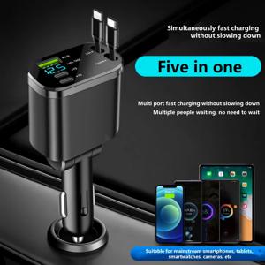 5-in-1 지능형 디지털 디스플레이가 있는 시거잭, 확장형 USB, 차량용 휴대폰 충전기, 차량용 고속 충전, 인기 상품