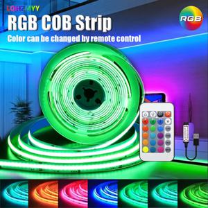 빛의 흔적 없는 RGB 색상 변경 가능 Cob LED 스트립 조명, 저전압 5V USB 전원, 24키 리모컨, TV, 컴퓨터, 게임, E-스포츠, 가정 침실 장식, 서프라이즈 파티, 무대 음악 분위기, 할로윈, 크리스마스 및 기타 휴일 분위기에 적합한 색상 변경 가능 LED 스트립 조명