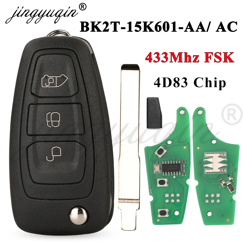 Jingyuqin BK2T-15K601-AA/ AC 434MHz ASK 4D+(83) Ford Tourneo Transit 맞춤형 원격 플립 키 Fob 애프터마켓 용 칩 자동차 키