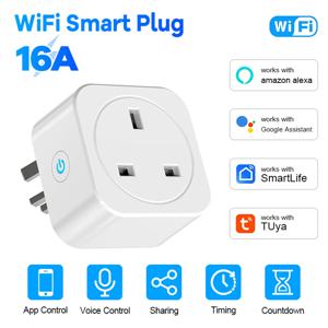 Tuya UK 스마트 플러그 16A 20A WiFi 소켓 전력 모니터링 원격 제어 타이머는 Alexa Google Assistant 음성 제어와 함께 작동합니다.
