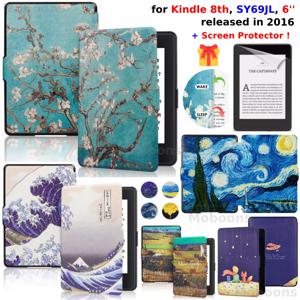 Kindle 8 세대 케이스 + 화면 보호기 6 인치 2016 SY69JL PU 가죽 커버 웨이크/슬립 전자 책 스킨 액세서리 Funda