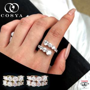 COSYA 3.26cttw 여성용 풀 모이사나이트 반지 S925 실버 도금 18K 10 보석 그라디언트 다이아몬드 조절 가능한 오픈 밴드 파인 주얼리