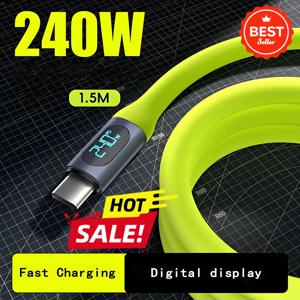 240W 고속 충전 USB C 케이블 디지털 디스플레이 전력계 포함 아이폰 15 16 샤오미 삼성 화웨이 폰용 1.5M 액체 실리콘