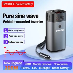 200W 순수 사인파 차량용 인버터 12V에서 110V 220V 변환기 타입-C PD30W 고속 충전 차량용 라이터 포트 어댑터 메탈