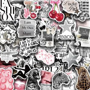 50PCS 실버 럭키 걸 레트로 감성 스티커 휴대폰 기타 노트북 여행가방 물병 방수 스티커 데칼
