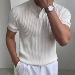 여름 스포츠 및 레저 슬림핏 티셔츠 세련된 남성용 골프 폴로 셔츠 오픈넥 통기성 속건 반팔 상의