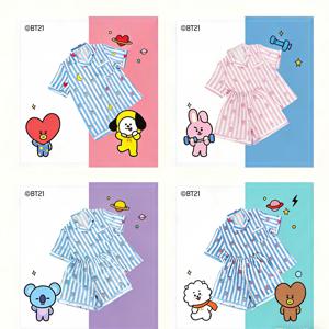 BT21 잠옷, 홈웨어, 캐주얼웨어, 반팔 티셔츠, 반바지 투피스 세트 (남녀공용, 여름용)