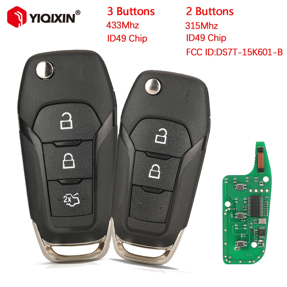 포드 F150-F550 익스플로러 레인저 갤럭시 S-Max KA+ 몬데오 V 로고 없는 ID49 칩 플립 리모트 자동차 키 DS7T-15K601-B 433Mhz 315Mhz