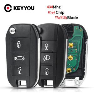 KEYYOU 푸조 508 208 2008 301 308 5008 시트로엥 C-Elysee C4-Cactus 433.92Mhz ID46-pcf7941 자동차 원격 키 2/3 버튼