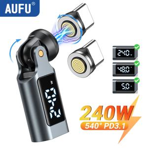 AUFU 9핀 디지털 디스플레이 마그네틱 OTG 어댑터 (아이폰17, 맥북, 샤오미 PD240W 5A USB C to Type C 마이크로 타입 C 남성 컨버터)