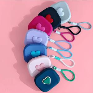 1pc 러브 하트 보관 가방 실리콘 동전 지갑 직조 끈이 달린 지갑 휴대용 데이터 케이블 이어폰 정리함 키 파우치