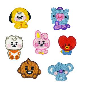 @BT21 코야 쉐이키 망 2차원 자수 천 패치 배지 의류, 신발, 모자 전용 특별 자수 패치 편리한 자수