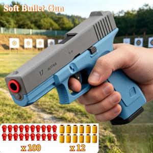 쉘 투척 G17 EVA 안전 소프트 총알 장난감 총 블로우백 기능 포함 야외 스포츠 연속 발사 슈팅 게임 크리스마스 선물