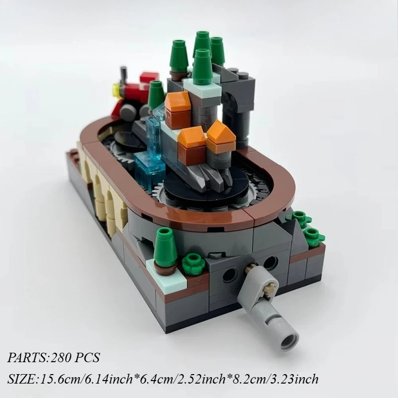 핸드 크랭크 기차 트랙 빌딩 블록 세트, MOC 장식 장식품, DIY 교육용 조립 스트레스 해소 빌딩 블록, 휴일 선물