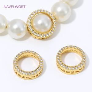 18K 금도금 황동 원형 프레임 비즈 스페이서, 구멍이 있는 프레임 랩 비즈 커넥터, DIY 쥬얼리 제작 액세서리