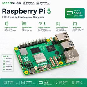 라즈베리 파이 5 공식 보드 쿼드코어 2.4GHz SBC, Wi-Fi 5, 듀얼 4Kp60 HDMI, PCIe, 기가비트 이더넷 AI 및 IoT 프로젝트용