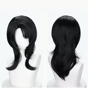 HAIRJOY ​​합성 머리 짧은 스트레이트 사이드 뱅 가발 블랙 코스프레 가발 의상 헤어 스타일리스트용