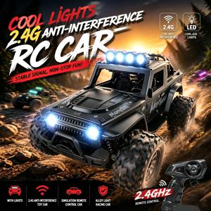 새로운 2.4GHz 무선 조종 오프로드 RC 자동차, 밝은 LED 조명, 모든 지형에서 주행 가능한 버기, 실제 픽업 트럭을 모방한 장난감, 어린이 및 남자아이들을 위한 선물.