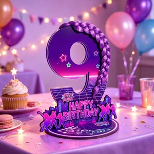 보라색 디스코 음악 댄스 파티 용품, 파티 장식을 위한 보라색 생일 테이블 장식, 나무 소재의 테이블 사진 촬영 소품, 숫자 표시판