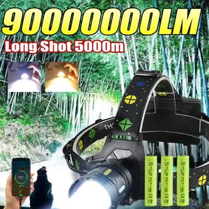새로운 900000000LM 울트라 브라이트 헤드라이트 충전식 강력한 헤드램프 장거리 5000M 헤드 토치 낚시 사냥 18650