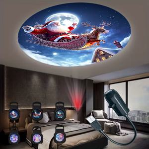 LED USB 프로젝터 조명, 3개/6개 세트, 다양한 패턴 투사 가능 - 크리스마스 장식용으로 조절 가능한 산타클로스, 눈사람, 트리 모양의 야간 조명