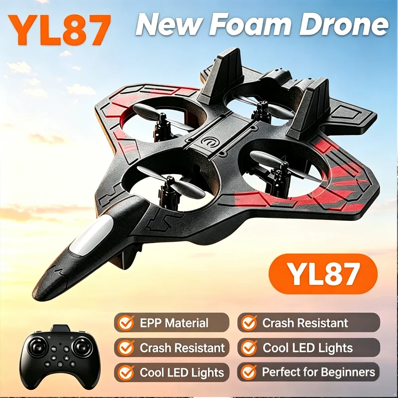 2026년형 신제품 YL87 EPP 폼 소재 RC 드론, 2.4GHz 4축 스턴트 항공기, LED 조명 장착, 낙하 방지 기능, 어린이용 초보자용 장난감, 선물용.