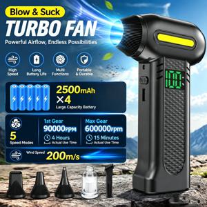 600,000RPM 강력 팬 5단 속도 조절 에어 블로워 브러시리스 터보 블로워 200m/s 내장 10000mAh 배터리 압축 공기 먼지 제거기，600000rpm 에어 블로워 강력한 미니 터보 팬