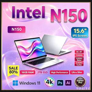 15.6인치 풀 HD IPS 노트북, 120Hz 주사율, 인텔 코어 N150 프로세서, 32GB RAM, 2TB SSD, 백라이트 키보드, 긴 배터리 수명, 윈도우 11.