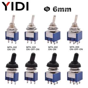5 개/몫 6mm MTS-102 103 MTS-202 203 미니 토글 스위치 2 3 위치 6A 125VAC ON ON/ON OFF ON SPDT DPDT 방수 캡 포함