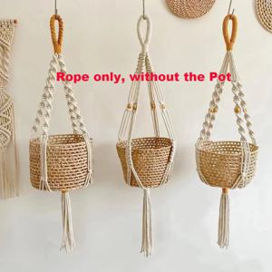 Macrame 식물 옷걸이 실내 교수형 화분 바구니 짠 코튼 로프 꽃 냄비 크로 셰 뜨개질 식물 홀더 Boho 홈 장식 스탠드