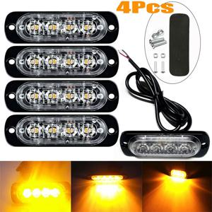 4x 4LED 자동차 경고등 그릴 고장등 자동차 트럭 트레일러 비컨 램프 LED 앰버 사이드 라이트 (12V - 24V 차량용)