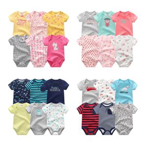 6 조각 만화 귀여운 아기 unisex 바디 슈트 여름 짧은 소매 신생아 소년 소녀 onesies 0-12 개월 유아 의류