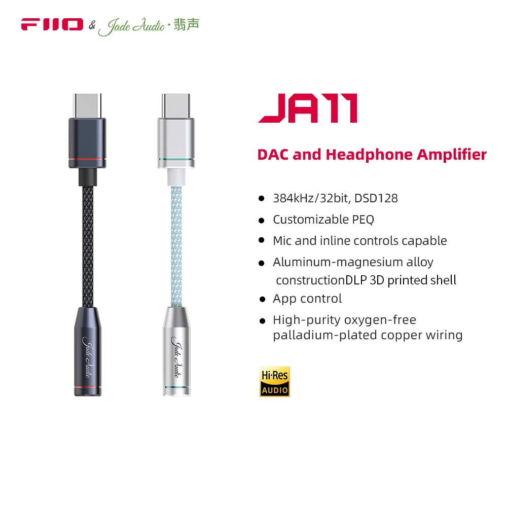 FiiO JA11 USB 유형 C ~ 3.5mm 이어폰/헤드폰 어댑터 USB C 케이블 IOS Android 용 USB C ~ 3.5 오디오 Aux 케이블
