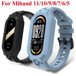 Mi Band 11 스트랩, 샤오미 MiBand 10, 9, 8, 7, 6, 5용 손목 스트랩, 시계 교체용 부드러운 TPU 실리콘 소재, MiBand 8 팔찌, 2-in-1 밴드 케이스