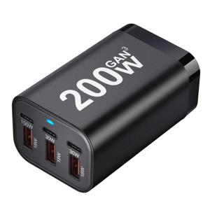 iPhone 14/13/12 시리즈, Samsung Galaxy S23/S22/S21용 USB C 고속 200W 6포트 충전 고속 GaN 충전기 전원 어댑터