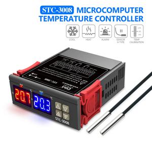 STC-3008 듀얼 디지털 온도 컨트롤러 DC12V/24V AC110-220V 온도 조절기(히터 및 쿨러 온도 조절기 포함)