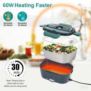 전기 도시락 80W 휴대용 가열 도시락 성인용 스테인리스 용기 2개 포함 자동차 트럭 작업용 누수 방지 식품