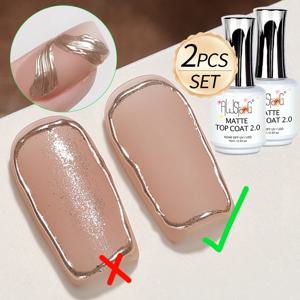 AWStorG 2개입 15ml 러비안 매트 탭 코트, 오래 지속되는 투명 고무 코트 LED UV 손톱 강화 고광택 탑 코트