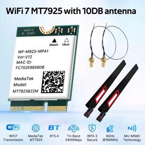 Fenvi WiFi 7 MT7925 네트워크 카드 블루투스 5.4 M.2 NGFF 무선 어댑터 5400Mbps 트라이 밴드 2.4G/5G/6GHz WiFi7 10dBi 안테나 포함