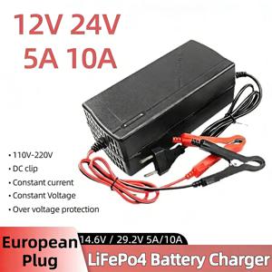 리튬인산철(LiFePO4) 충전기 12V 24V 5A 10A 자동차 배터리 충전기 110-220V 스마트 오토바이 배터리 충전기 14.6V 29.2V 고속 충전기 7중 보호 기능 (자동차, RV, 요트용)