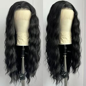 13x4 블랙 가발 롱 내추럴 웨이브 합성 레이스 가발 루즈 컬리 가발 레이스 프론트 가발 여성용 데일리 웨어 딥 컬 가발 코스프레