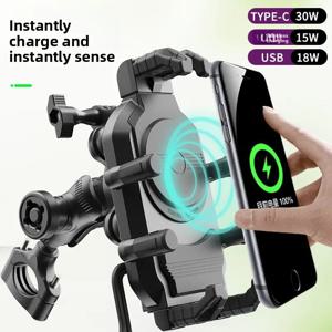 15W 고속 무선 충전 오토바이 휴대폰 홀더 - QC3.0 어댑터가 포함된 범용 충격 방지 내비게이션 랙