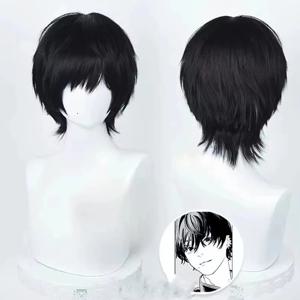 애니메이션 체인소맨 요시다 히로후미 코스프레 가발 35cm 짧은 검정색 내열성 합성 헤어 남성 파티 가발