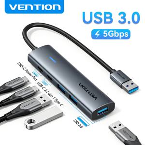 벤션 USB A 3.0 허브 메탈 쉘 USB C 3.2 Gen 1 5Gbps 멀티 어댑터 스플리터 (맥북 에어, 델, 레노버 PC 데스크탑 멀티 허브용)