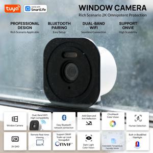 Tuya 스마트 윈도우 카메라 - 실외 카메라 대체, 2.4/5GHz WiFi |   3MP HD |   가정 보안용 풀컬러 야간 투시창