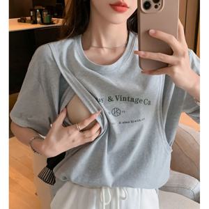 수유탑 여름 아웃도어 핫맘 스타일 산후복 반팔 수유복 여름 만능 모유 수유 티셔츠