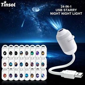 틴솔 24-in-1 별빛 프로젝터, USB 연결, 차량용 분위기 조명, 은하수 야경등, 차량, 집, 침실 등에서 사용하기에 적합